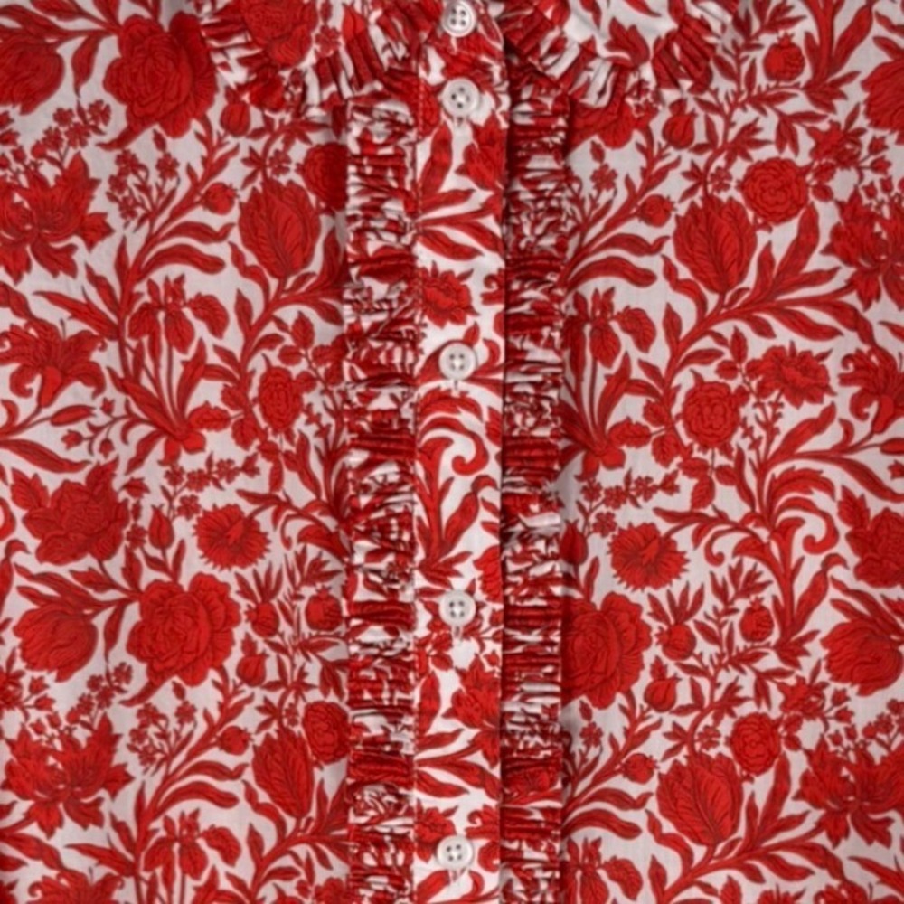 J.Crew Liberty Sambourne Fabric Floral Ruffle Collar Blouse Women S Cropped Red - Picture 9 of 10